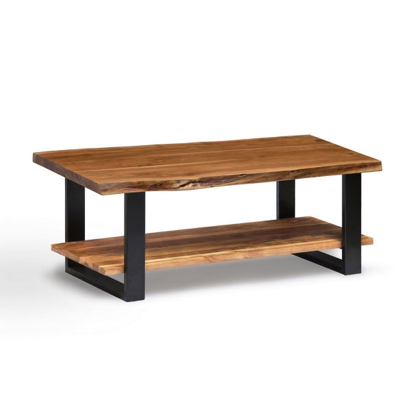 Natural wood and metal deals coffee table