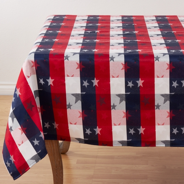 Plaid Stars and Stripes Tablecloth, 70 in.