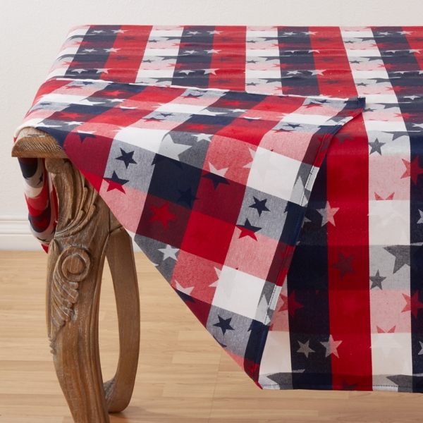 Plaid Stars and Stripes Tablecloth, 70 in.