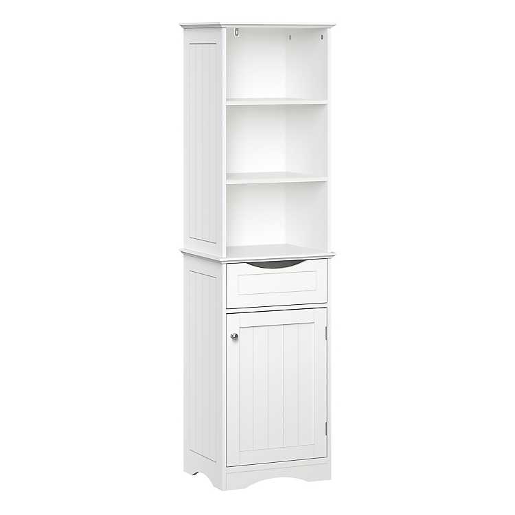 Tall White Open Shelves Cabinet, Tall White Cabinet With Doors And Shelves