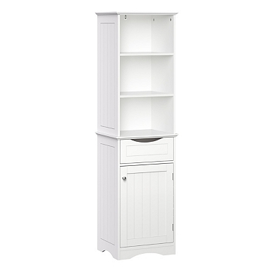 White Open Shelf Corner Cabinet