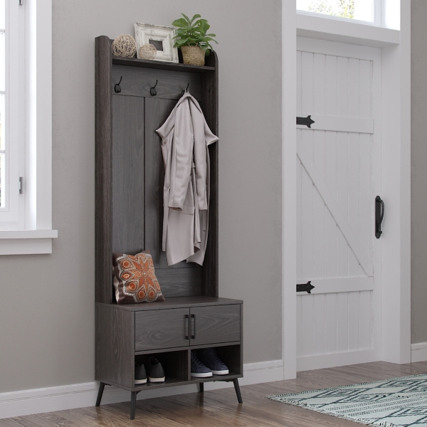 Dark Wood Grain Hall Tree with Bench | Kirklands Home