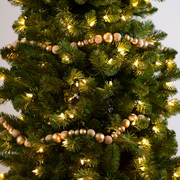 Gold and Natural Wood Bead Christmas Garland