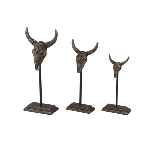 Carved Iron Bullhead Statues, Set of 3 Kirklands Home