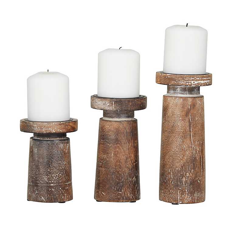 Set of Three Rustic Candle Stands 