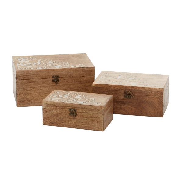 Brown Carved Wood Decorative Boxes, Set of 3 Kirklands Home