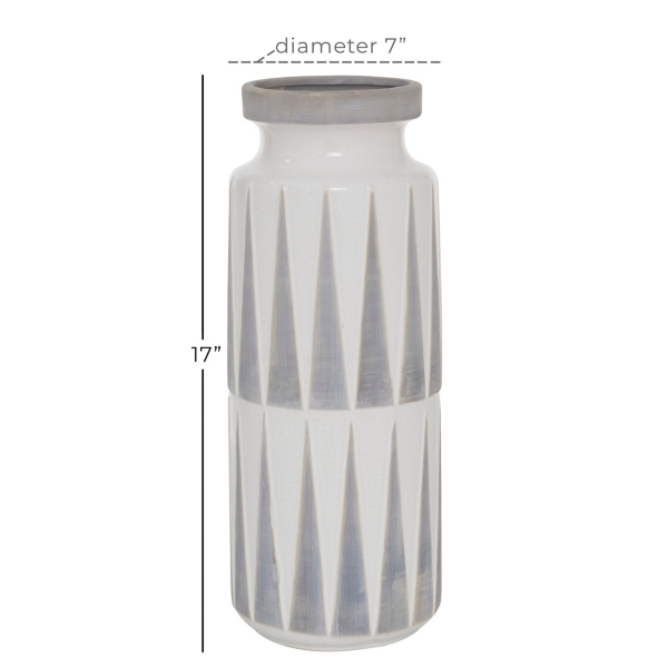 White and Gray Geometric Triangle Vase, 17 in.