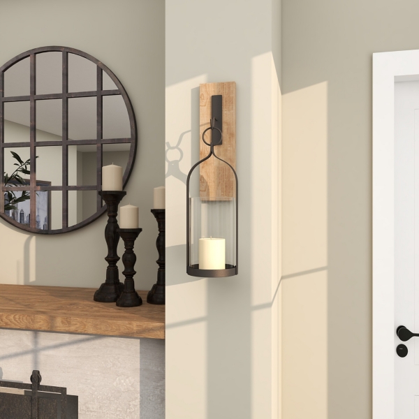 Hanging Lantern Fir Wood and Iron Sconce