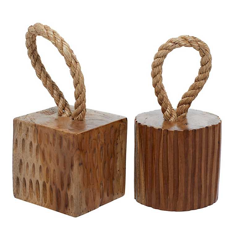 Smoke Free Home Reclaimed  Wooden Door Stop With  Rustic Rope  Accessory 
