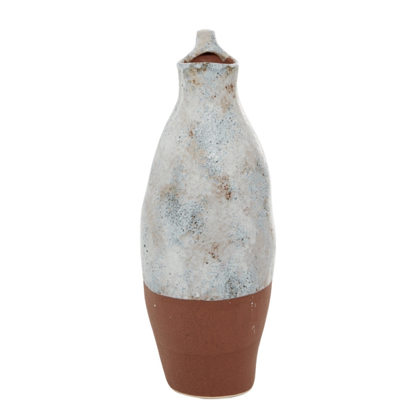 White and Rust Brown Ceramic Vase, 14 in.