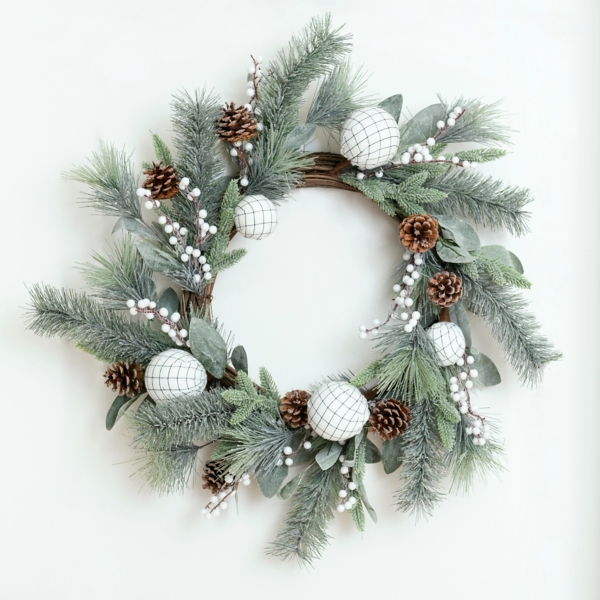 Grid Check Plaid Ornament Pine Wreath | Kirklands Home