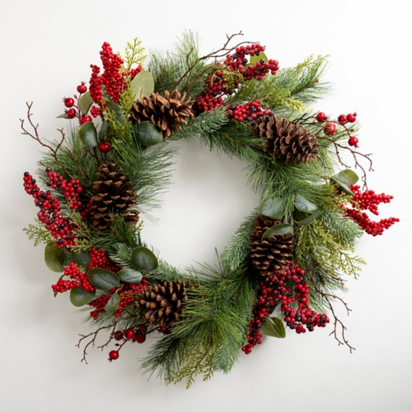 Pinecone and Red Berry Wreath | Kirklands Home