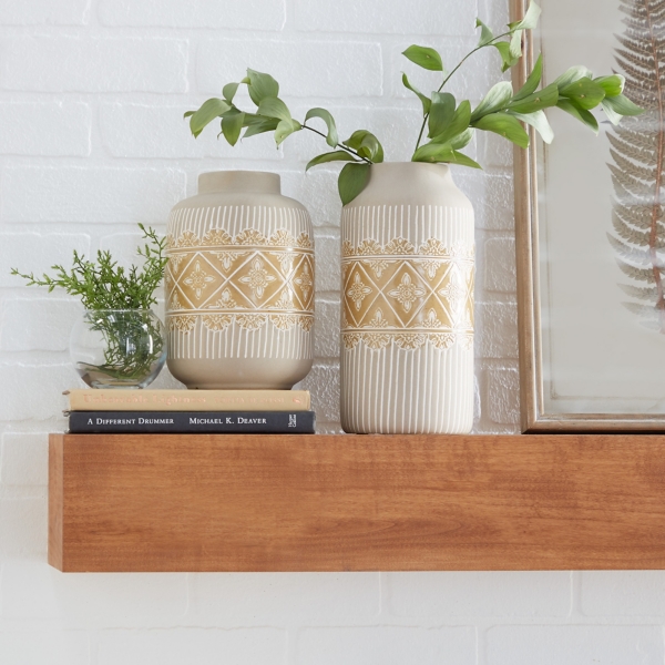 Beige and Yellow Acanthus Print Vases, Set of 2