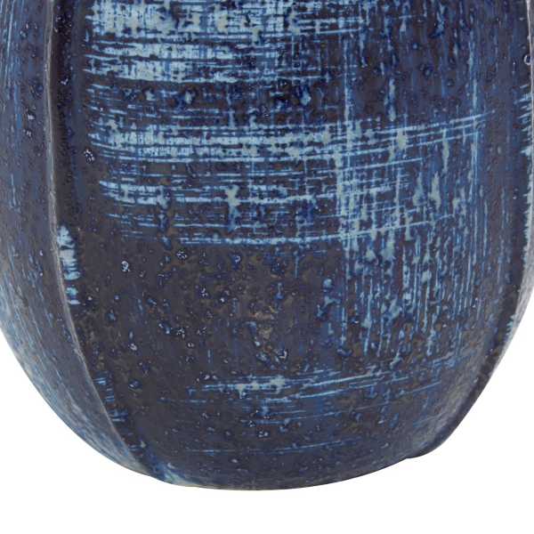 Blue Crosshatch Double Handle Ceramic Vase, 9 in.