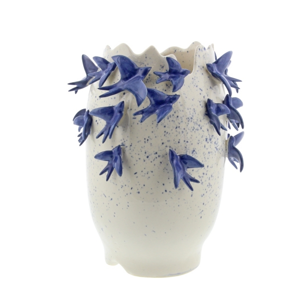 White Ceramic Coastal Vase, 12 in.