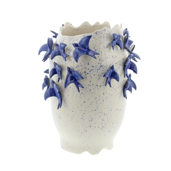 White Ceramic Coastal Vase, 12 in.