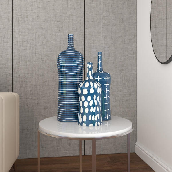 Blue Stoneware Vases, Set of 3