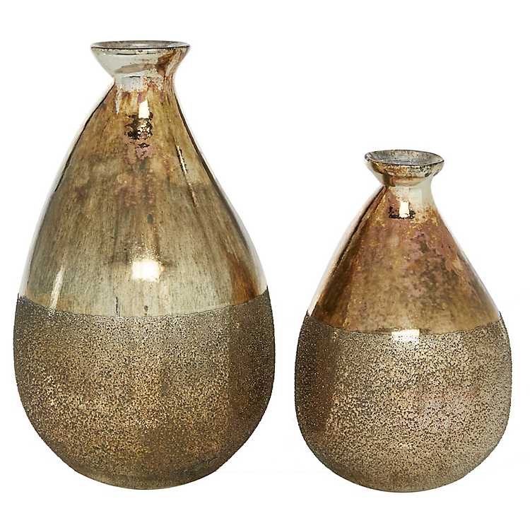Blown Gold Ornaments Household Products Decorative vase Cylinder Flower vase Set of 2 vases
