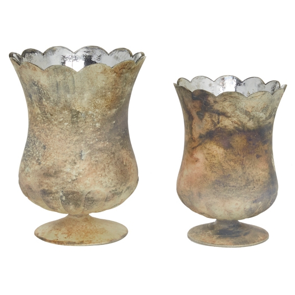 Scalloped Rustic Brown Glass Cup Vases, Set of 2
