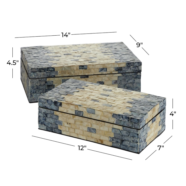 Blue and Tan Wood Capiz Shell 2-pc. Box Set