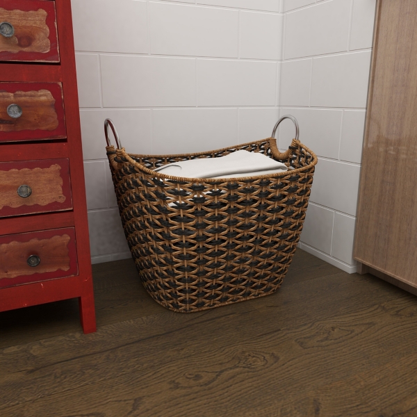 Natural and Black Seagrass Diamond Weave Basket