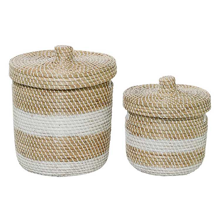 Set of 2PC Large Seagrass Laundry Storage Basket Handles Home Decor 