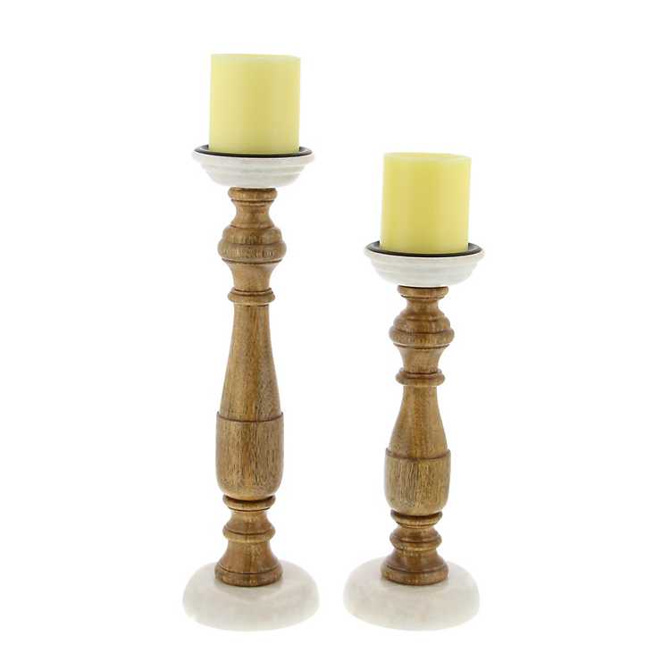 Marble And Mango Wood Candle Holders, Wooden Candle Sticks Bulk