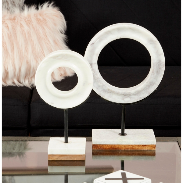 White Marble Ring Sculpture, 11 in.