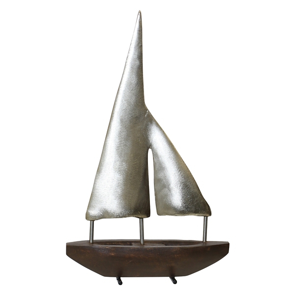 Brushed Champagne Metal & Wood Sailboat Statue