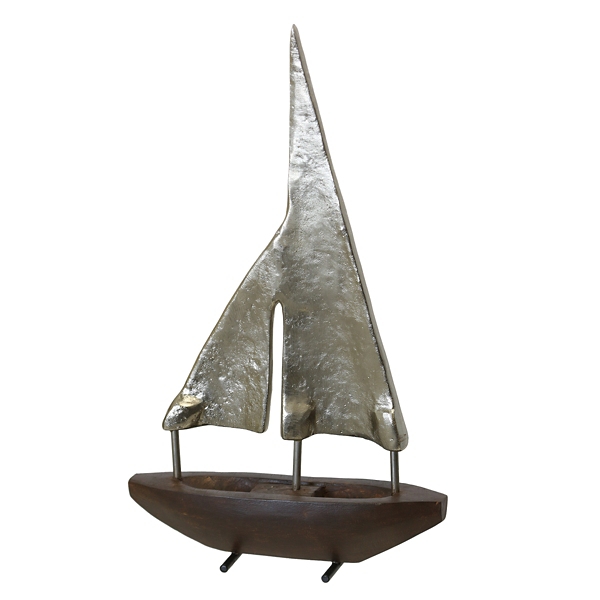 Brushed Champagne Metal & Wood Sailboat Statue