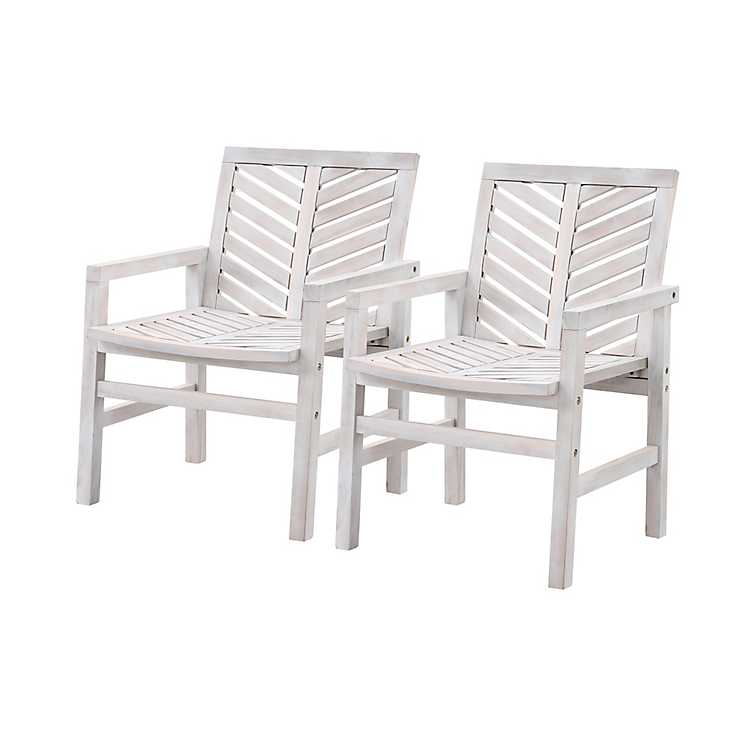 Whitewashed Acacia Outdoor Dining, Whitewashed Wooden Dining Chairs