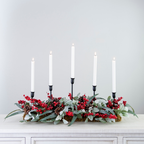 Eucalyptus and Red Berry Taper Candle Centerpiece | Kirklands Home