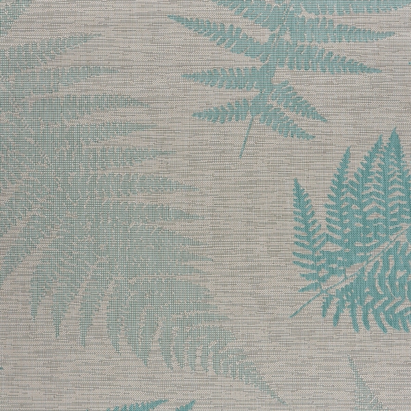 Teal and Tan Falling Ferns Outdoor Area Rug, 5x7