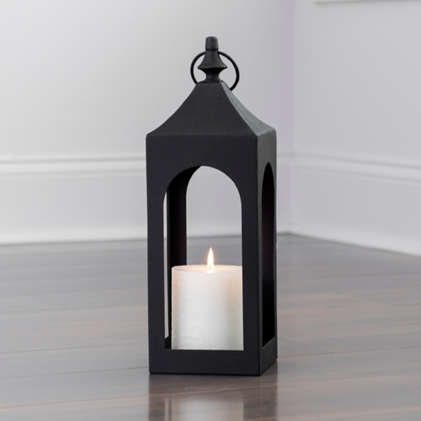 Battery-Operated Metal Lantern with LED Candle - 14 Black Window