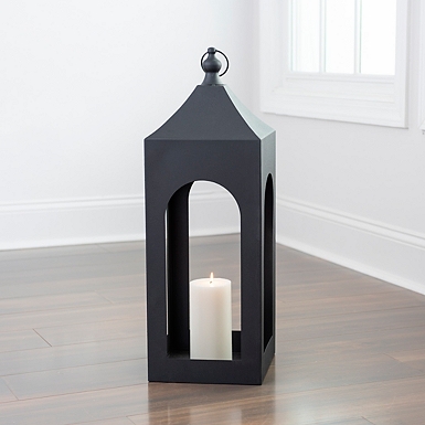 Battery-Operated 14 Black Window Metal Lantern with LED Candle