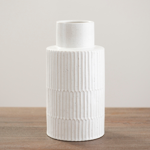 White Textured Lines Vase, 11 in. | Kirklands Home