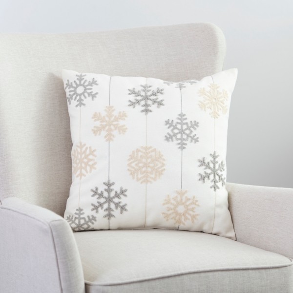 Winter Wonder Lane Gray & Silver Embroidered Snowflake Throw Pillow