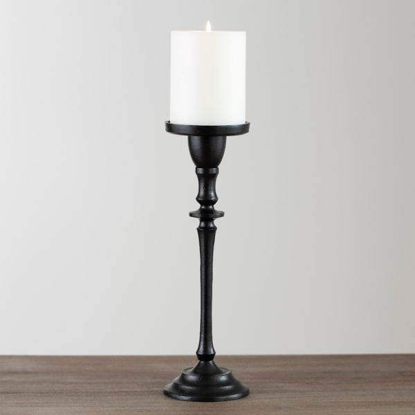 Black Metal Carved Pillar Candle Holder, 14 in. Kirklands Home