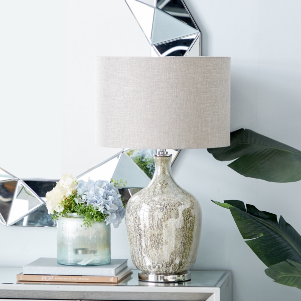 Beige Marbled Mercury Glass Table Lamp