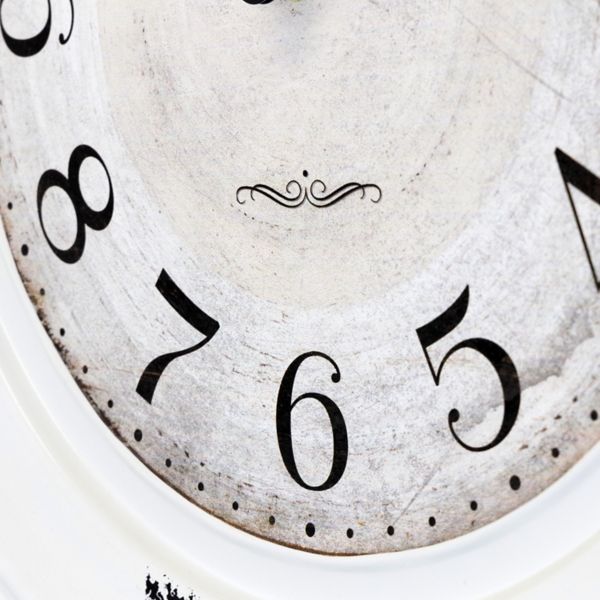 Distressed White Two Grooves Iron Frame Wall Clock