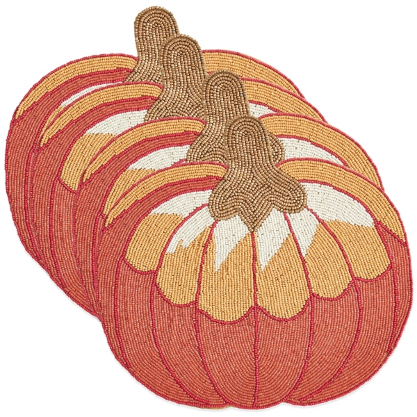 Orange Beaded Pumpkin Harvest Placemats, Set of 4