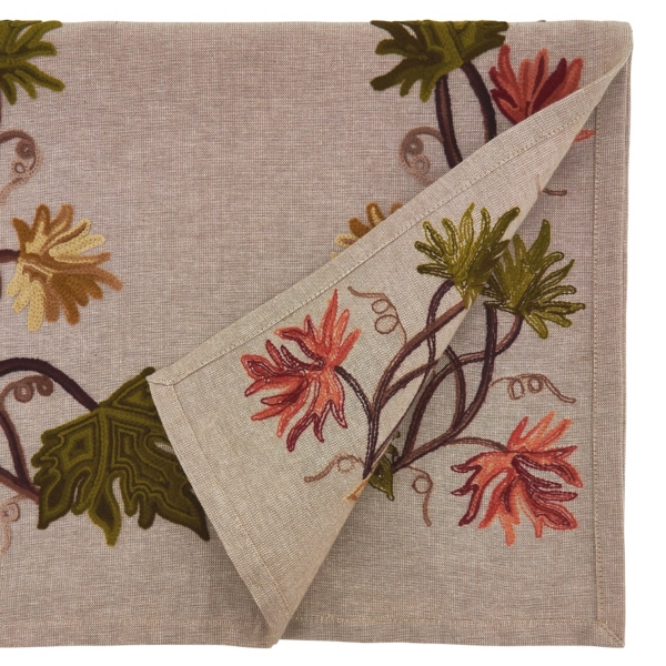 Embroidered Fall Leaf Border Table Runner