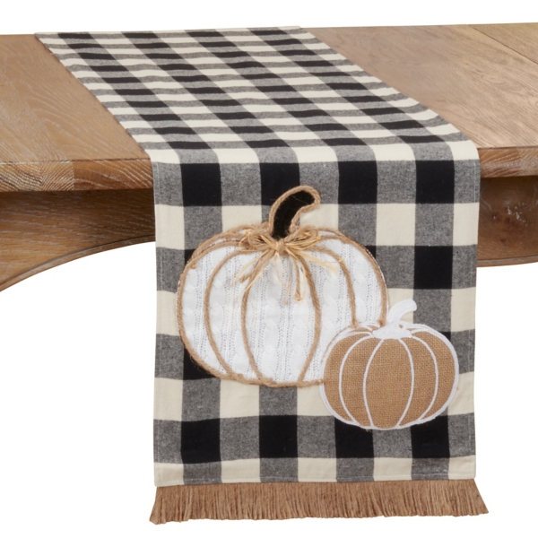 Plaid Pumpkin Rustic Textured Harvest Table Runner