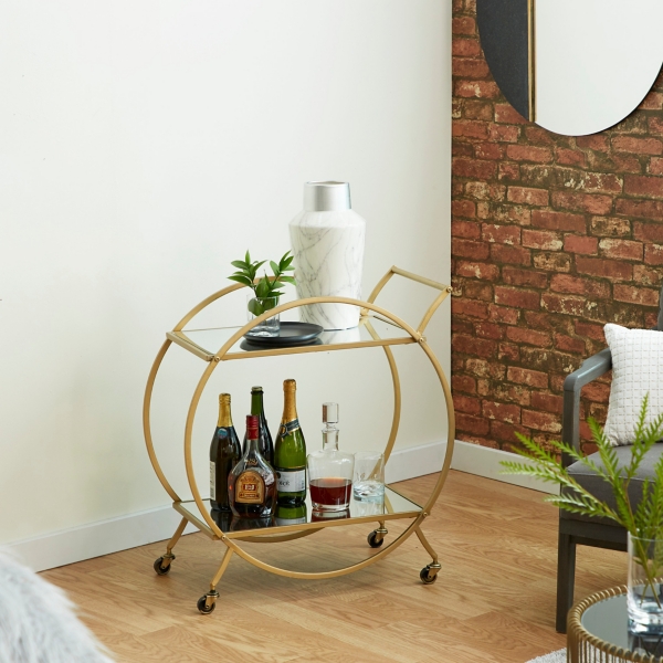 Gold Metal Circular Bar Cart Kirklands Home