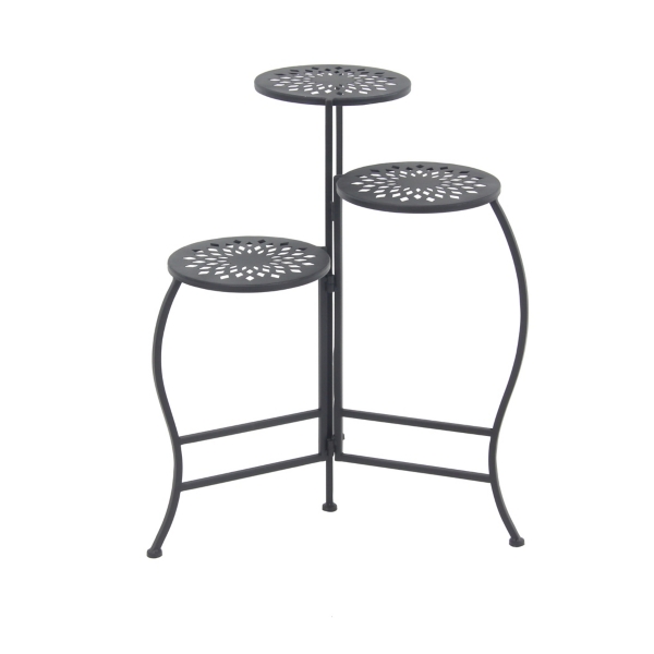 Black Metal Medallion 3Tier Folding Plant Stand Kirklands Home