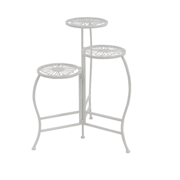 White Metal Floral 3-Tier Plant Stand