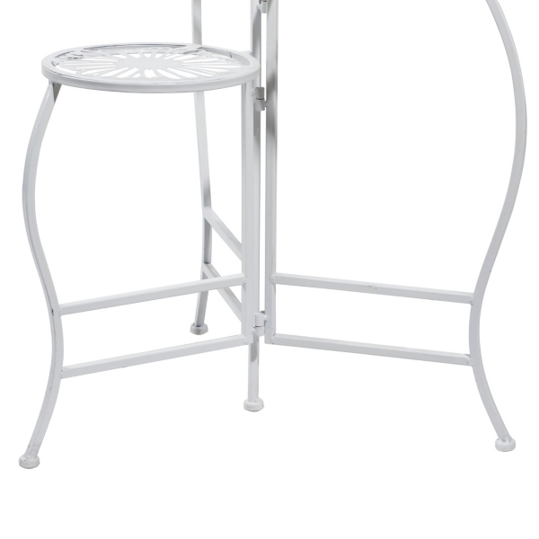 White Metal Floral 3-Tier Plant Stand