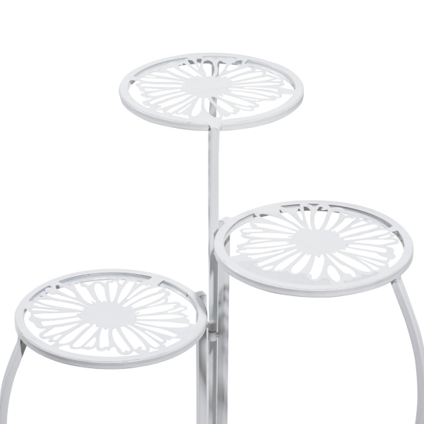 White Metal Floral 3-Tier Plant Stand