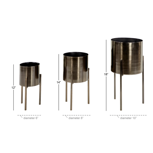 Metallic Black Modern Iron Planters, Set of 3