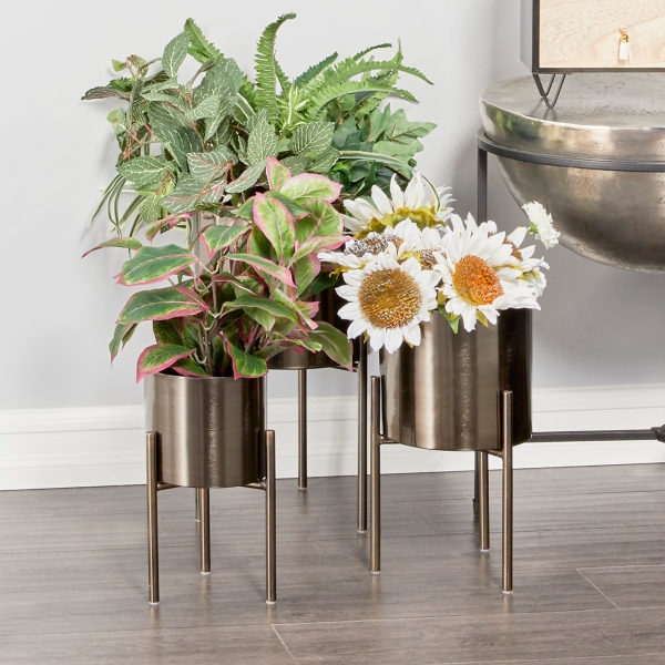 Metallic Black Modern Iron Planters, Set of 3